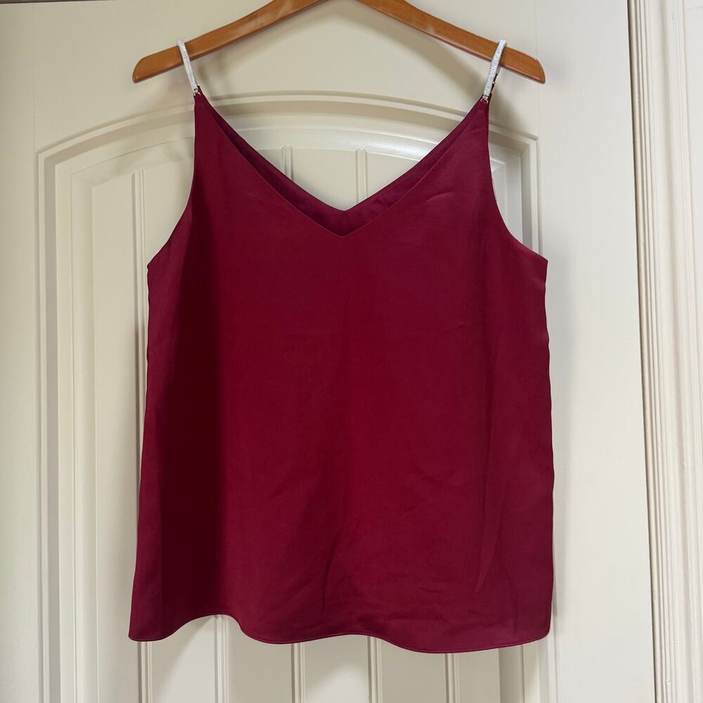 Trina Turk Burgundy Satin Stella Top Rhinestone Straps Holiday Christmas Size M